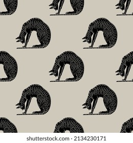 Seamless animal pattern with cats. Ancient Egyptian style. Monochrome black and white silhouettes.