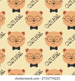 Padrão animal sem emenda com urso bonito usando óculos. Padrão de fundo perfeito para crianças tecido, têxtil, papel de embrulho, papel de parede, cartão, ou qualquer mercadoria bonito