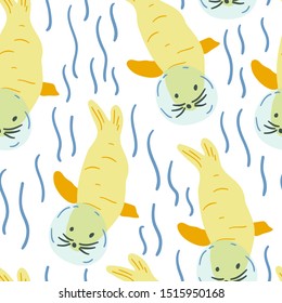 Seamless animal pattern with cute sea lions. Creative animal texture for fabric, wrapping, textile, wallpaper, apparel. Vector illustration