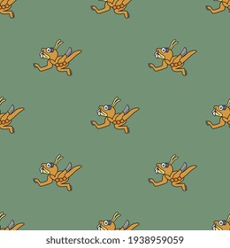 Seamless animal pattern with fantastic creatures. Monster locust from Aztec mythology. Pre Columbian Native American art.