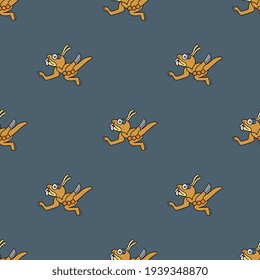 Seamless animal pattern with fantastic creatures. Monster locust from Aztec mythology. Pre Columbian Native American art.