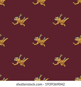 Seamless animal pattern with fantastic creatures. Monster locust from Aztec mythology. Pre Columbian Native American art.
