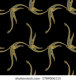 Seamless animal pattern with fantastic medieval dragons with long necks. Gothic illuminated manuscript style.