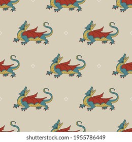 Seamless animal pattern with fantastic medieval dragons.