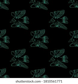 Seamless animal pattern with flying birds. Rough doodle silhouettes.