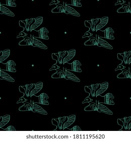 Seamless animal pattern with flying birds. Rough doodle silhouettes.