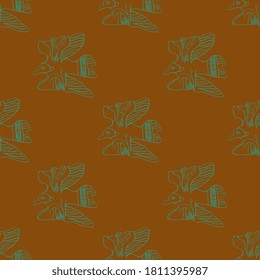 Seamless animal pattern with flying birds. Rough doodle silhouettes.