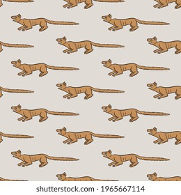 Seamless animal pattern with funny animals. Fox, squirrel or dog. medieval illuminated manuscript style. On light background.