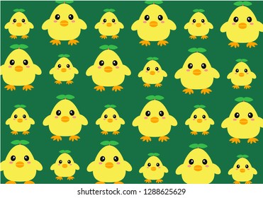 Seamless animal pattern funny baby duck chicken cartoon design