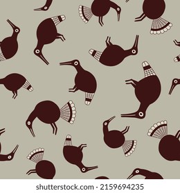 Seamless Animal Pattern With Funny Birds.  Native American Art Of Pueblo Mogollon Indians. Mimbres Pottery.