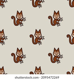 Seamless animal pattern with funny squirrels or cats. Paracas textile. Native American ethnic art of ancient Peru. On white background.