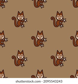 
Seamless animal pattern with funny squirrels or cats. Paracas textile. Native American ethnic art of ancient Peru.