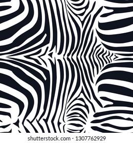 Seamless animal pattern, fur texture. Black and white zebra skin. Vector wallpaper.