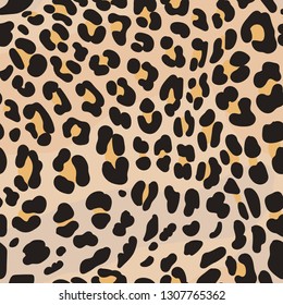 Seamless animal pattern, fur texture. Natural leopard skin. Vector wallpaper.
