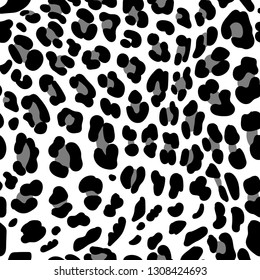 Seamless animal pattern, fur texture. Black and white leopard skin. Vector wallpaper.