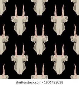 Seamless animal pattern with heads of Saiga antelope. (Saiga tatarica). Flat cartoon style.
