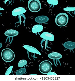 Seamless animal pattern with ocean jellyfishes or sea jellies.