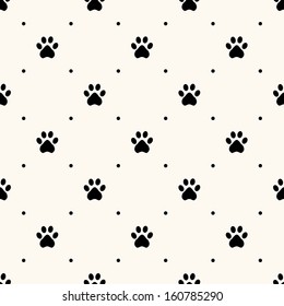 Seamless animal pattern of paw footprint and polka dot. Can be used for wallpaper, pattern fills, web page background,surface textures