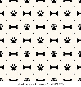 Seamless animal pattern of paw footprint and bone, polka dot. Can be used for wallpaper, pattern fills, web page background,surface textures