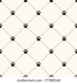 Seamless animal pattern of paw footprint and polka dot. Can be used for wallpaper, pattern fills, web page background,surface textures