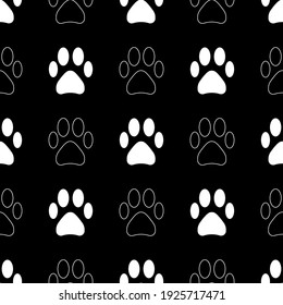 Seamless animal pattern of paw footprint white and black