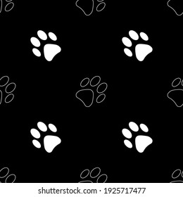 Seamless animal pattern of paw footprint white and black