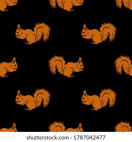 Seamless animal pattern with red squirrels.