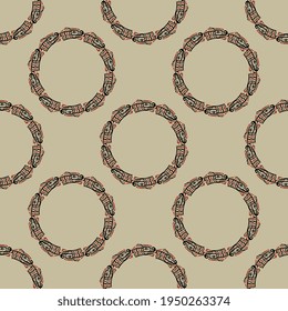 Seamless animal pattern with round ethnic mandalas. Fantastic dragons. Native American design of Tlingit Indians.