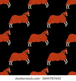 Seamless animal pattern with running medieval horses in tournament coat.