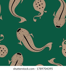 Seamless animal pattern with sea fish. Ancient Greek or Roman vase painting motifs.