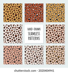 Seamless animal pattern set with leopard grunge dots. Creative wild textures for fabric, wrapping, textile, apparel. Vector illustration