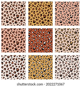 Seamless animal pattern set with leopard grunge dots. Creative wild textures for fabric, wrapping, textile, apparel. Vector illustration