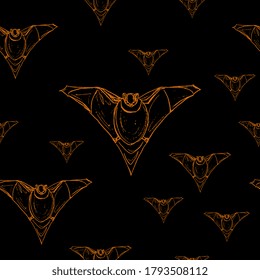 Seamless animal pattern with silhouetted bats. Halloween decor.