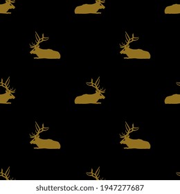 Seamless animal pattern with silhouettes of elk or deer.