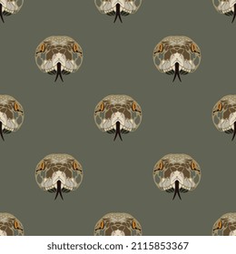 Seamless animal pattern with snake heads. On gray background.