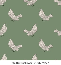 Seamless animal pattern with stylized birds. White dove or pigeon on green background. Ancient Greek design.
