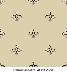 Seamless animal pattern with stylized birds. Ethnic design of Ostyaks, Mansi or Voguls. Shamanistic ancient Siberian symbol. Dark silhouettes on light background.