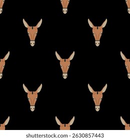 Padrão animal perfeito com cabeças de burro estilizadas. Design grego antigo étnico. Em fundo preto.