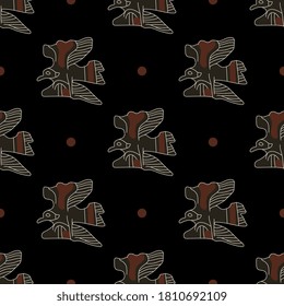 Seamless animal pattern with stylized flying birds.  Ancient Greek vase painting motif.