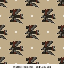 Seamless animal pattern with stylized flying birds.  Ancient Greek vase painting motif.