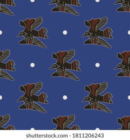 Seamless animal pattern with stylized flying birds.  Ancient Greek vase painting motif.