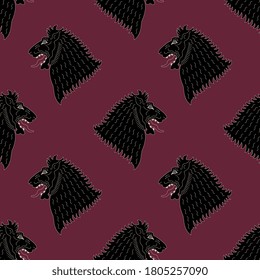 Seamless animal pattern with stylized heads of lion. Ancient Greek vase painting motif.