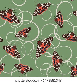 Seamless animal pattern with summer butterflies. Garden tiger moth. Arctia caja.
