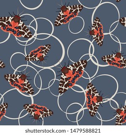 Seamless animal pattern with summer butterflies. Garden tiger moth. Arctia caja.