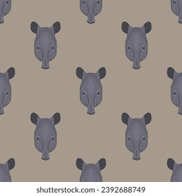 Seamless animal pattern with tapir heads. Cartoon style. On beige background.