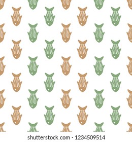 Seamless animal pattern vector background colorful art with cute childish baby fishes pastel brown and green 