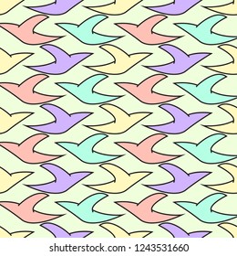 Seamless animal pattern vector background colorful abstract vintage retro art flying birds with pastel colors pink yellow blue purple white