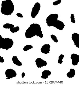 Seamless animal pattern vector illustration. Dalmatian dog fashionable print. Dots with rough edges ornament. Black and white colors.  EPS10