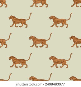 Patrón animal sin foco con tigres que caminan. Diseño tradicional de la India. Sobre fondo blanco.