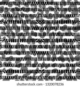 Seamless animal pattern. Zebra stripes on leopard fur background. Vector wallpaper.